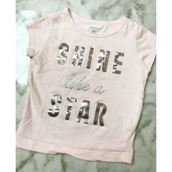 Carters • Shine Like A Star Pink Silver Sequin Tee - Picture 1 of 2
